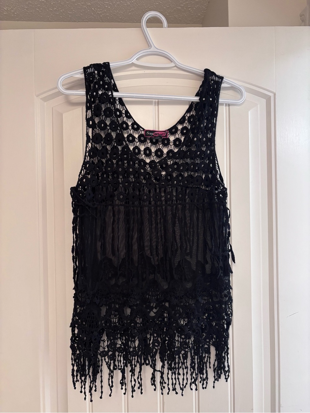 Say What? Black Crochet Fringe Camisole